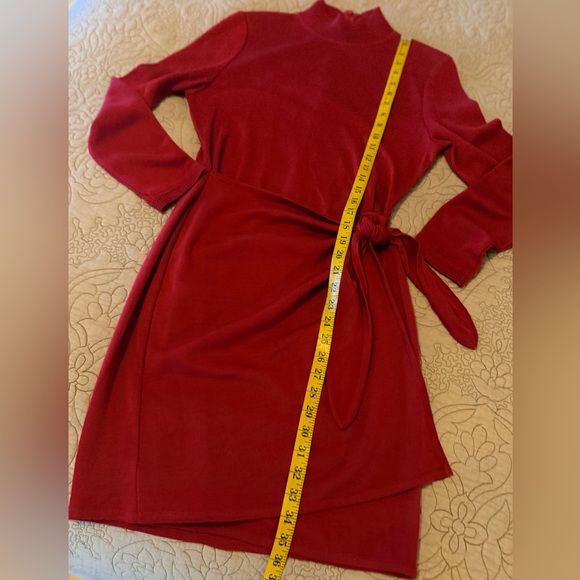 90s Casual Corner Petites Red Mock Neck Faux Wrap Sweater Dress, Sz M ♥️ - Picture 9 of 10